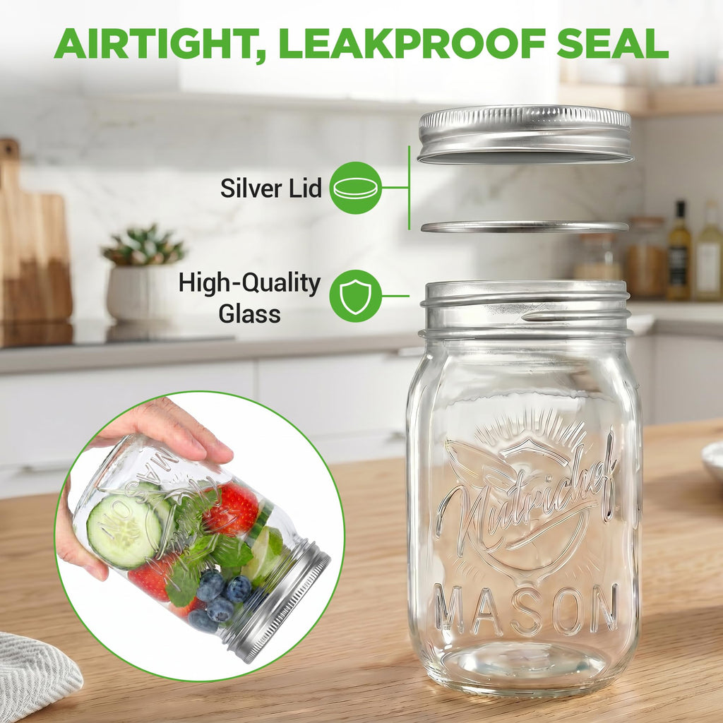 16 oz. Wide Mouth Glass Food Storage Containers with Lids, 12 Pcs V25415