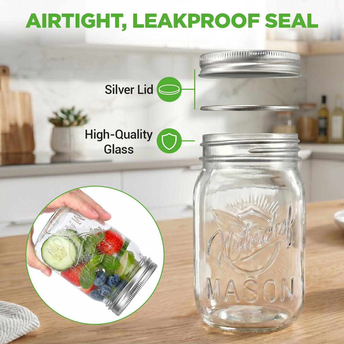 16 oz. Wide Mouth Glass Food Storage Containers with Lids, 12 Pcs V25415