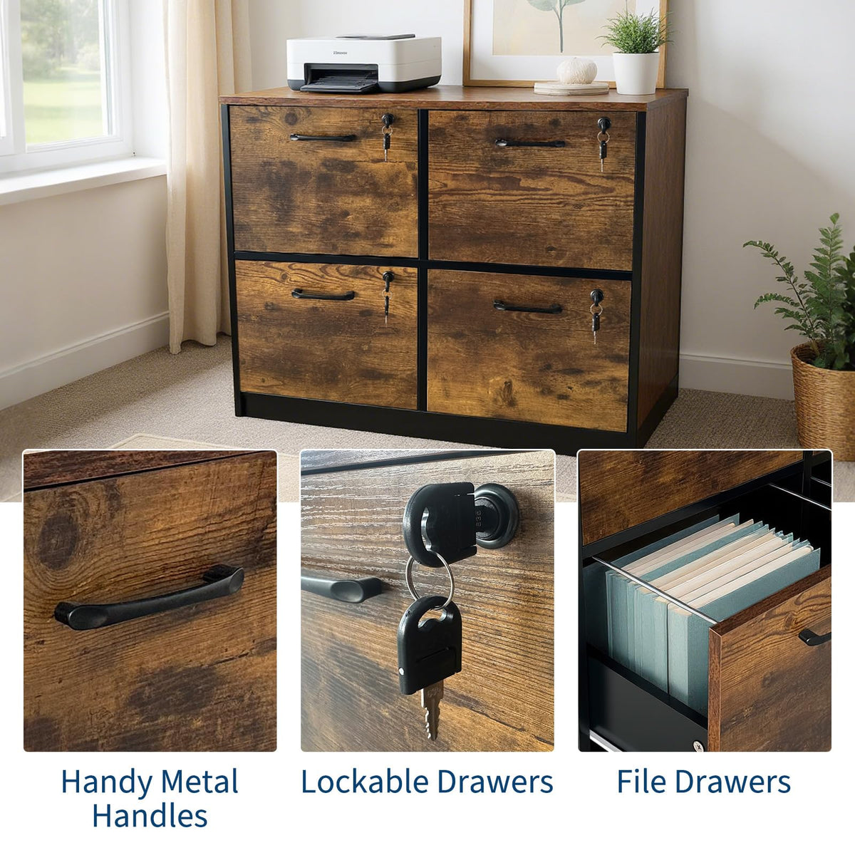 4 Drawer Wooden Lockable File Cabinet H790216