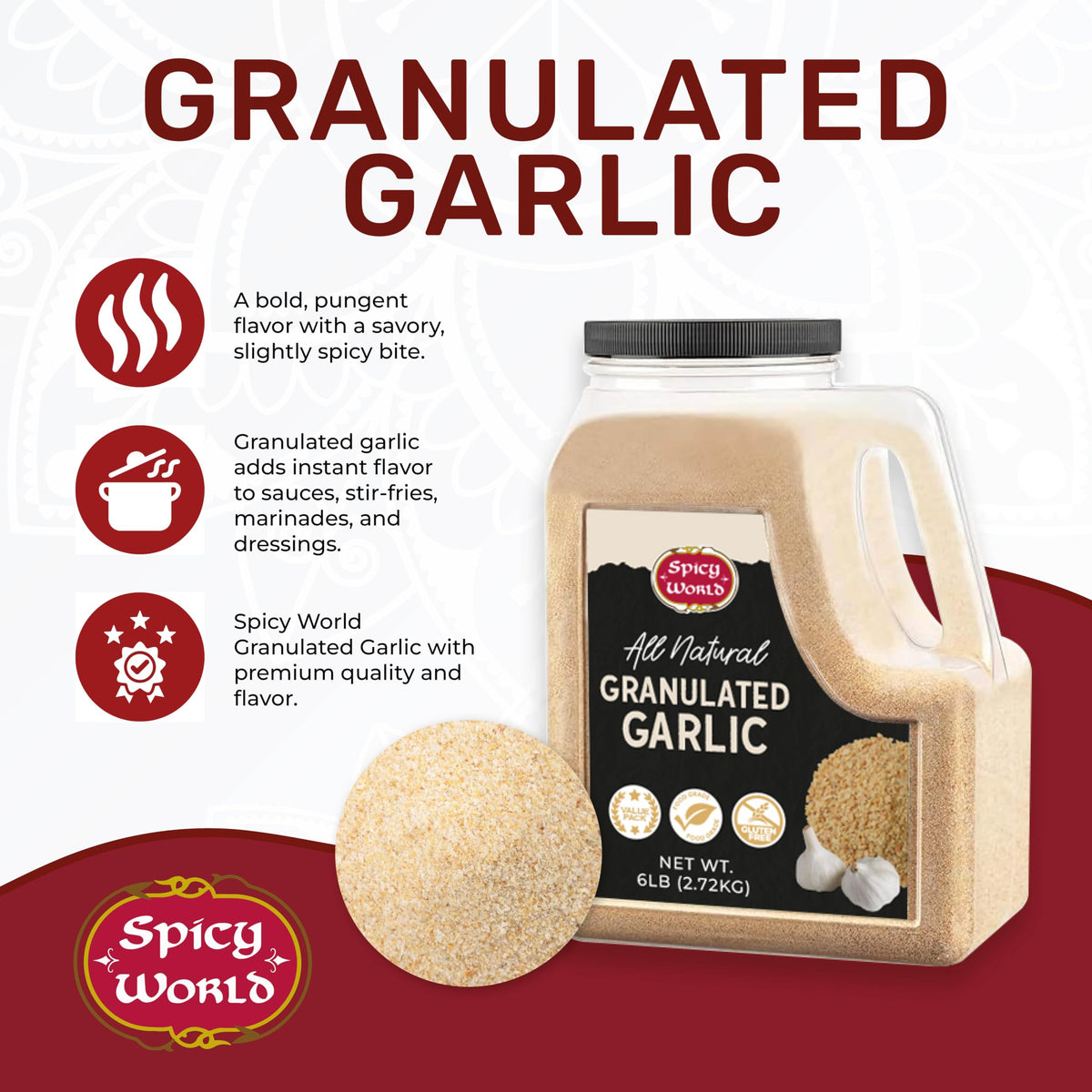 Granulated Garlic 6 LB Jar Gluten Free Non-GMO N94552