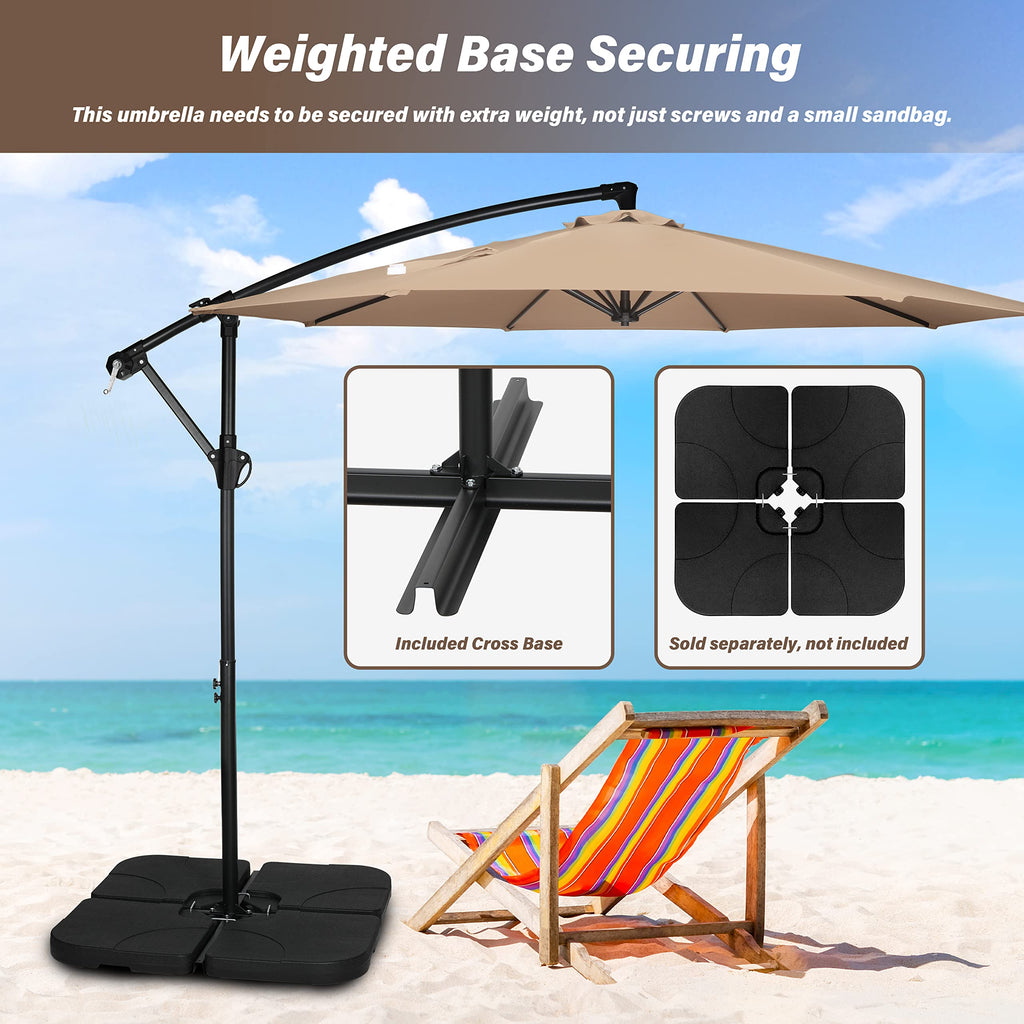 9.8ft Blue Offset Cantilever Patio Umbrella with Crank & Cross Base Y238054