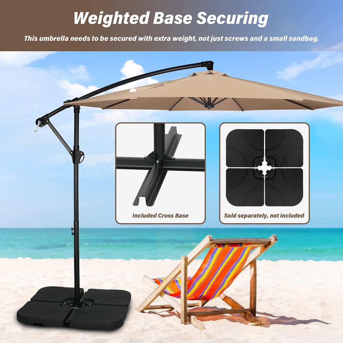 9.8ft Blue Offset Cantilever Patio Umbrella with Crank & Cross Base Y238054