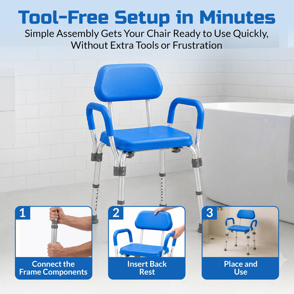 Padded Shower & Bath Chair with Armrests and Back C435698
