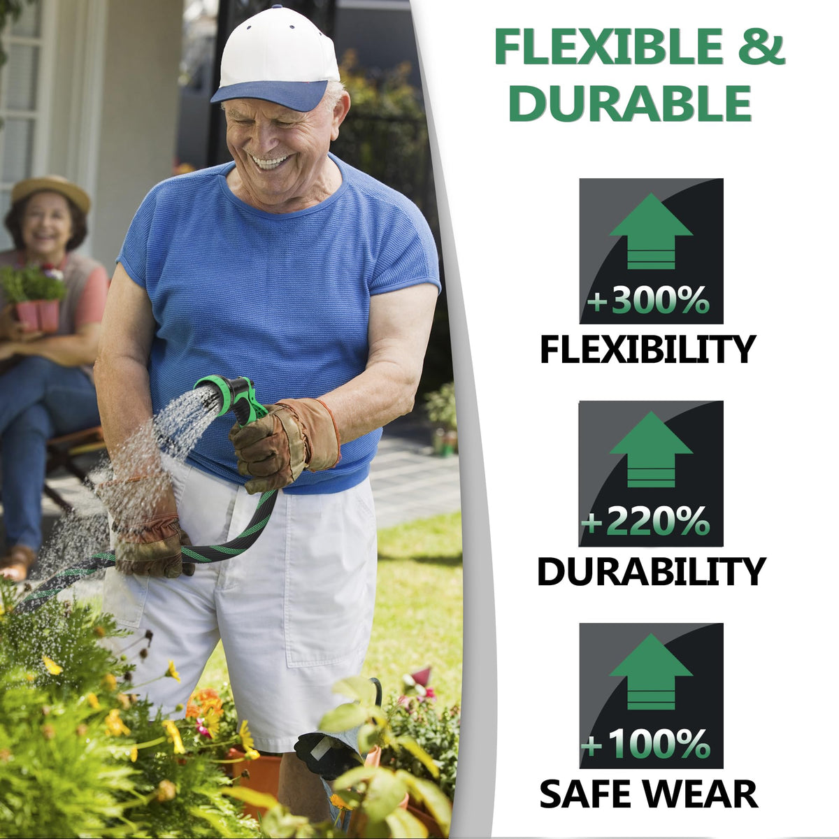 100FT Lightweight Garden Hose with 10-Pattern Nozzle E6980