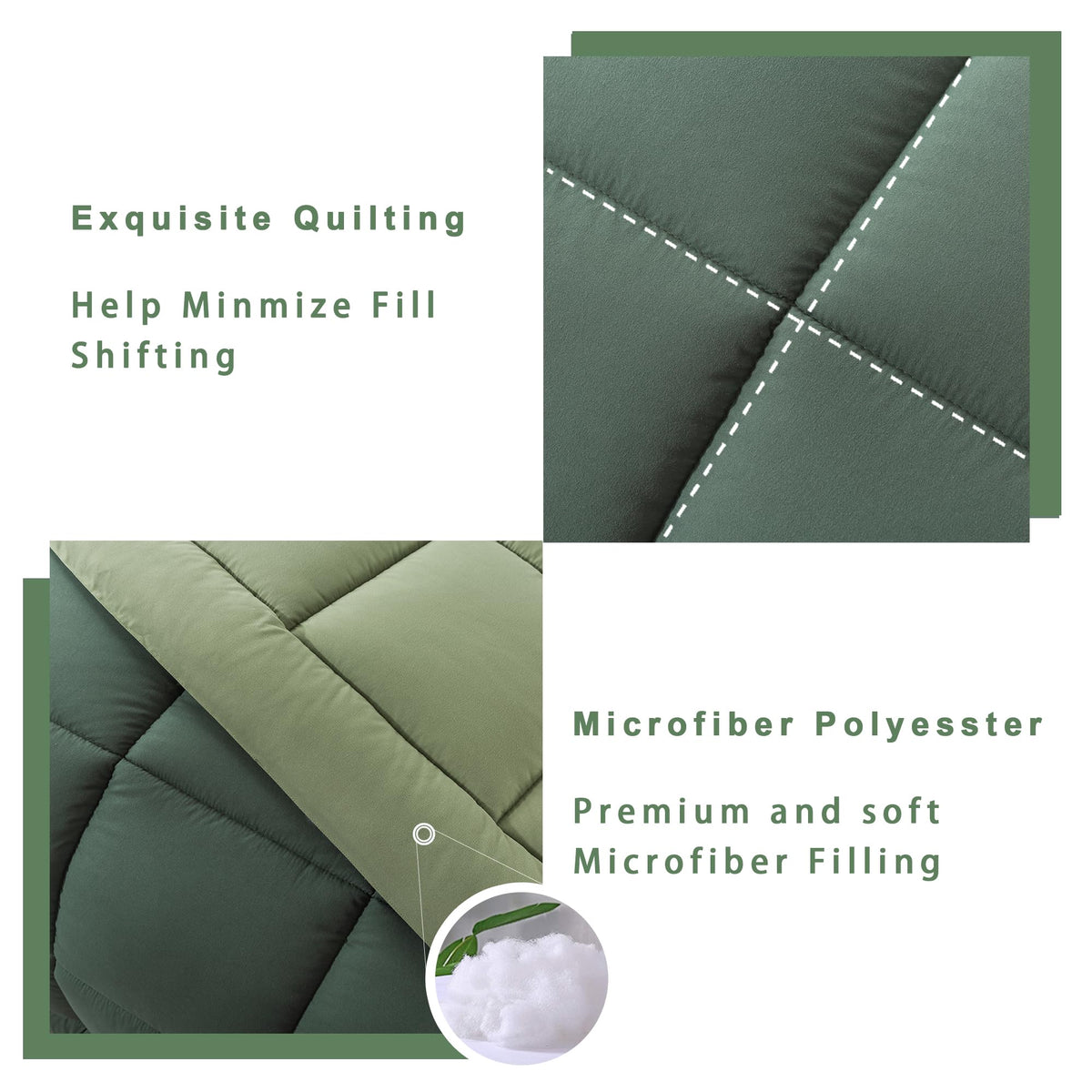 King Size Green Comforter Set with 2 Pillow Cases W12028