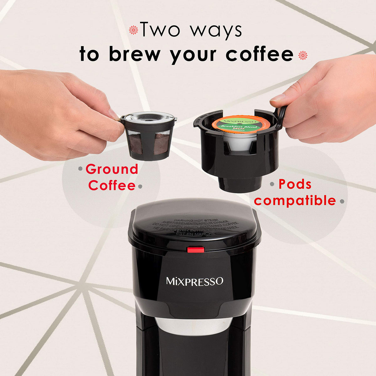 Single Serve Coffee Maker for K Pods & Grounds W552