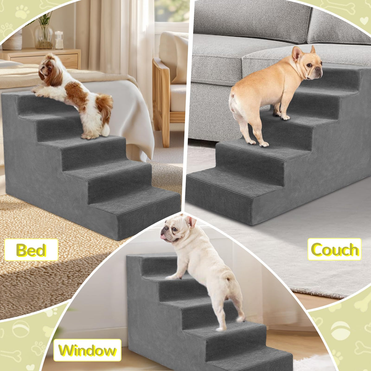23”H Grey 5 Steps Non-Slip Foam Pet Stairs S546628