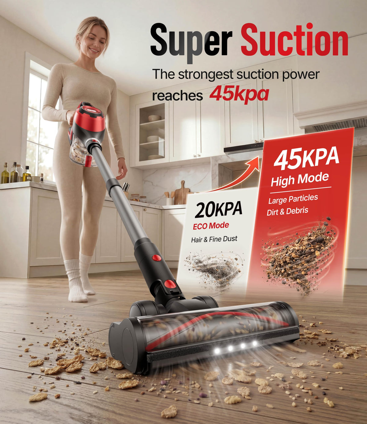 Cordless Stick Vacuum 45Kpa 1.5L Lightweight Handheld Vacuum A835