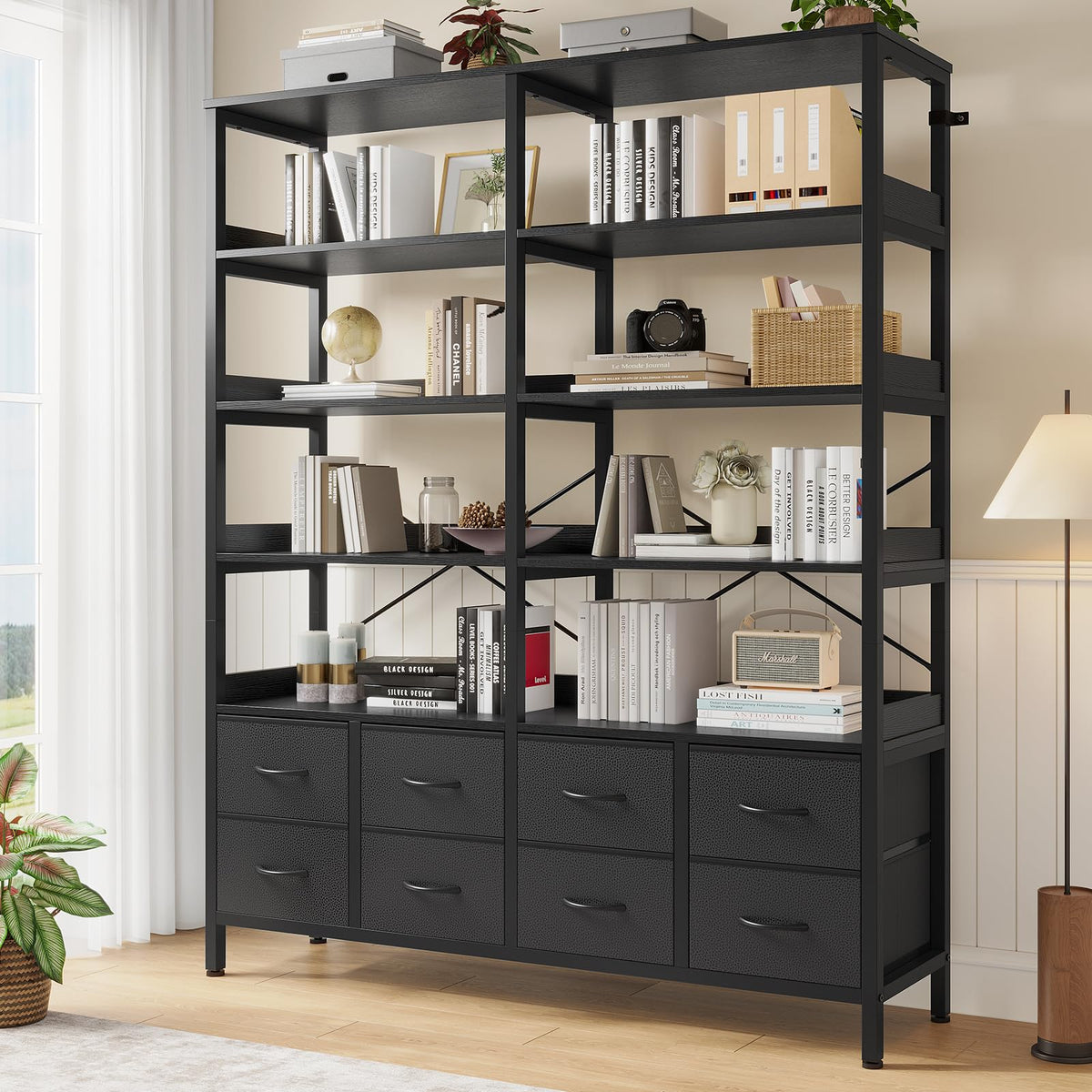 Black 8 Fabric Drawer 7-Tier Bookshelf Z50540