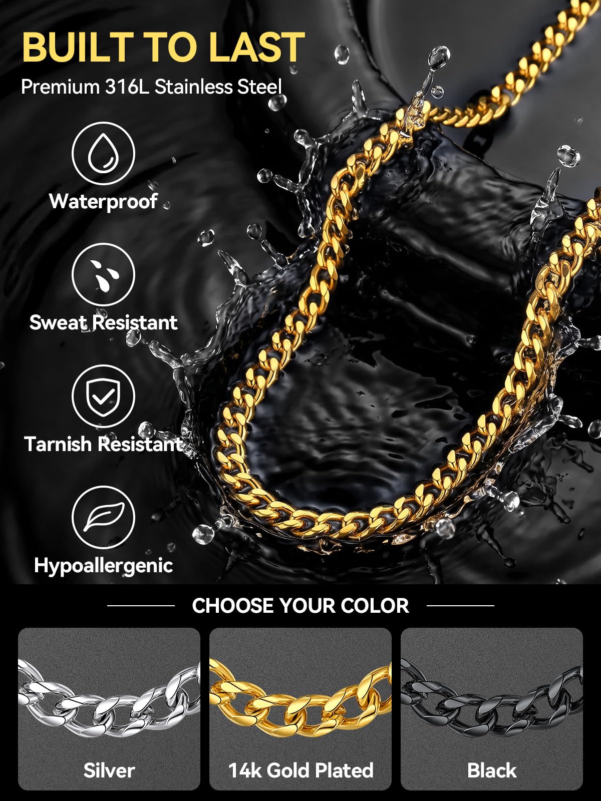 Stainless Steel Cuban Link Chain Necklace H24723