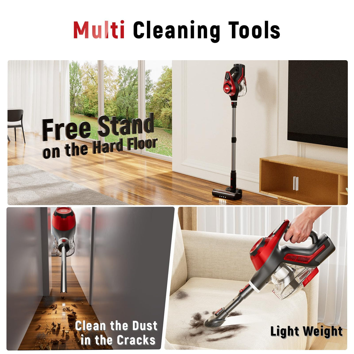 Cordless Stick Vacuum 45Kpa 1.5L Lightweight Handheld Vacuum A835