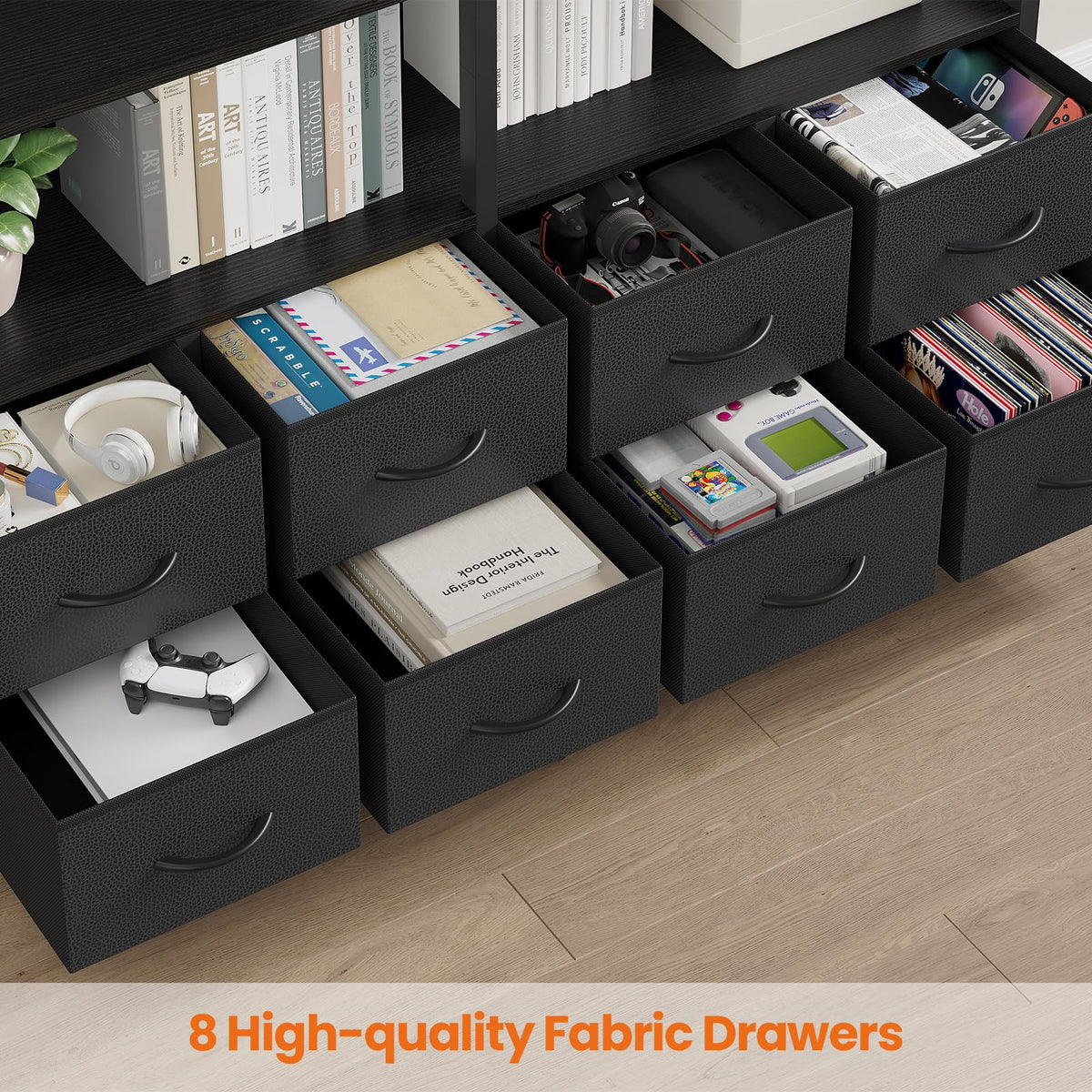 Black 8 Fabric Drawer 7-Tier Bookshelf Z50540