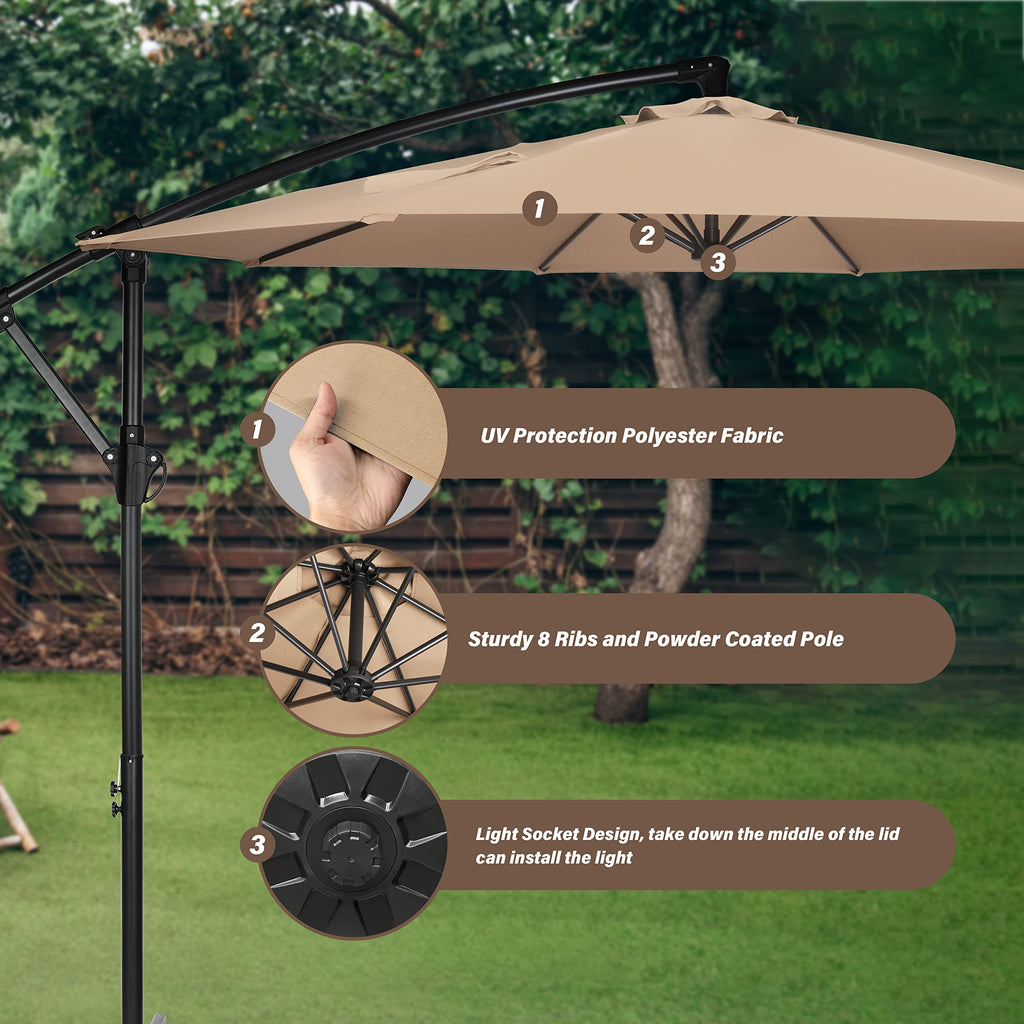 9.8ft Blue Offset Cantilever Patio Umbrella with Crank & Cross Base Y238054