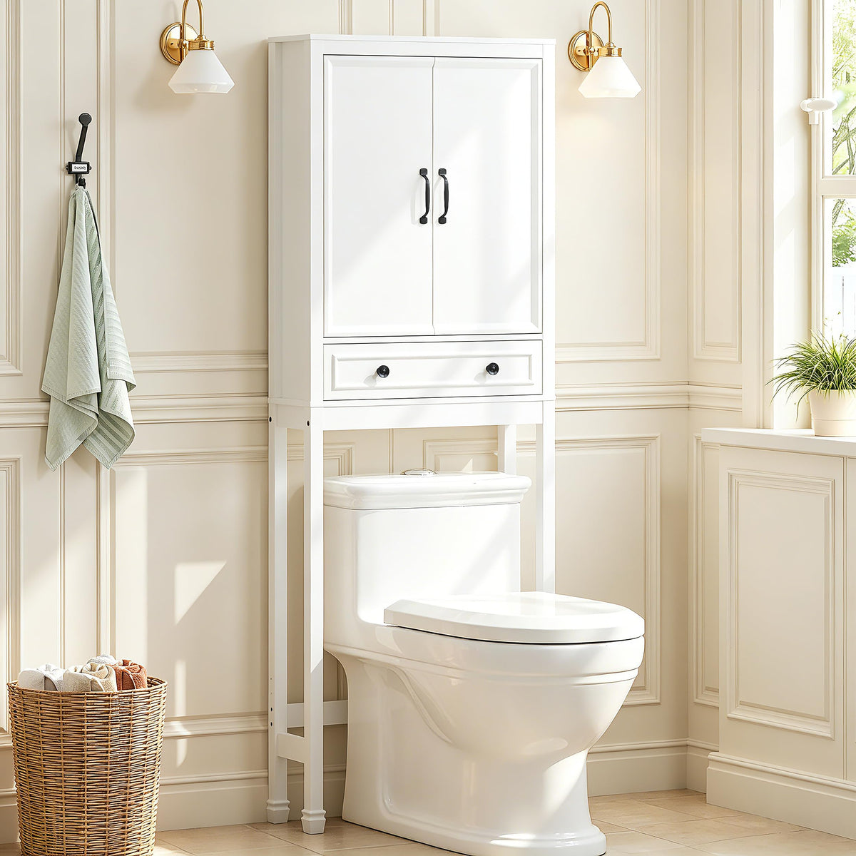 White Over the Toilet Storage Cabinet with Doors S655882