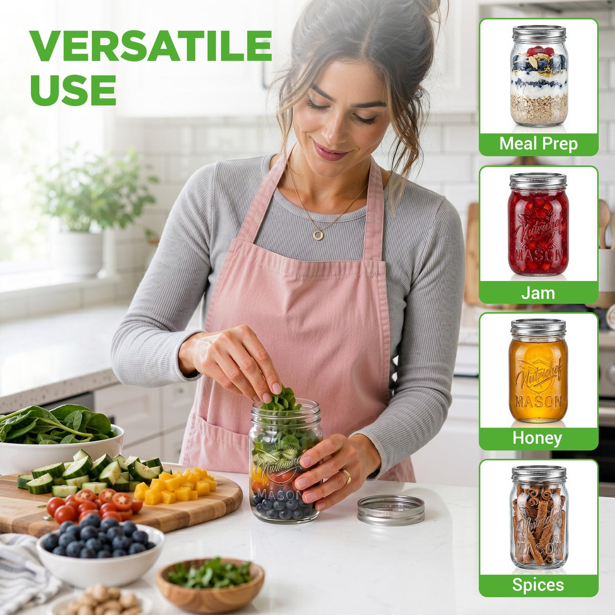 16 oz. Wide Mouth Glass Food Storage Containers with Lids, 12 Pcs V25415