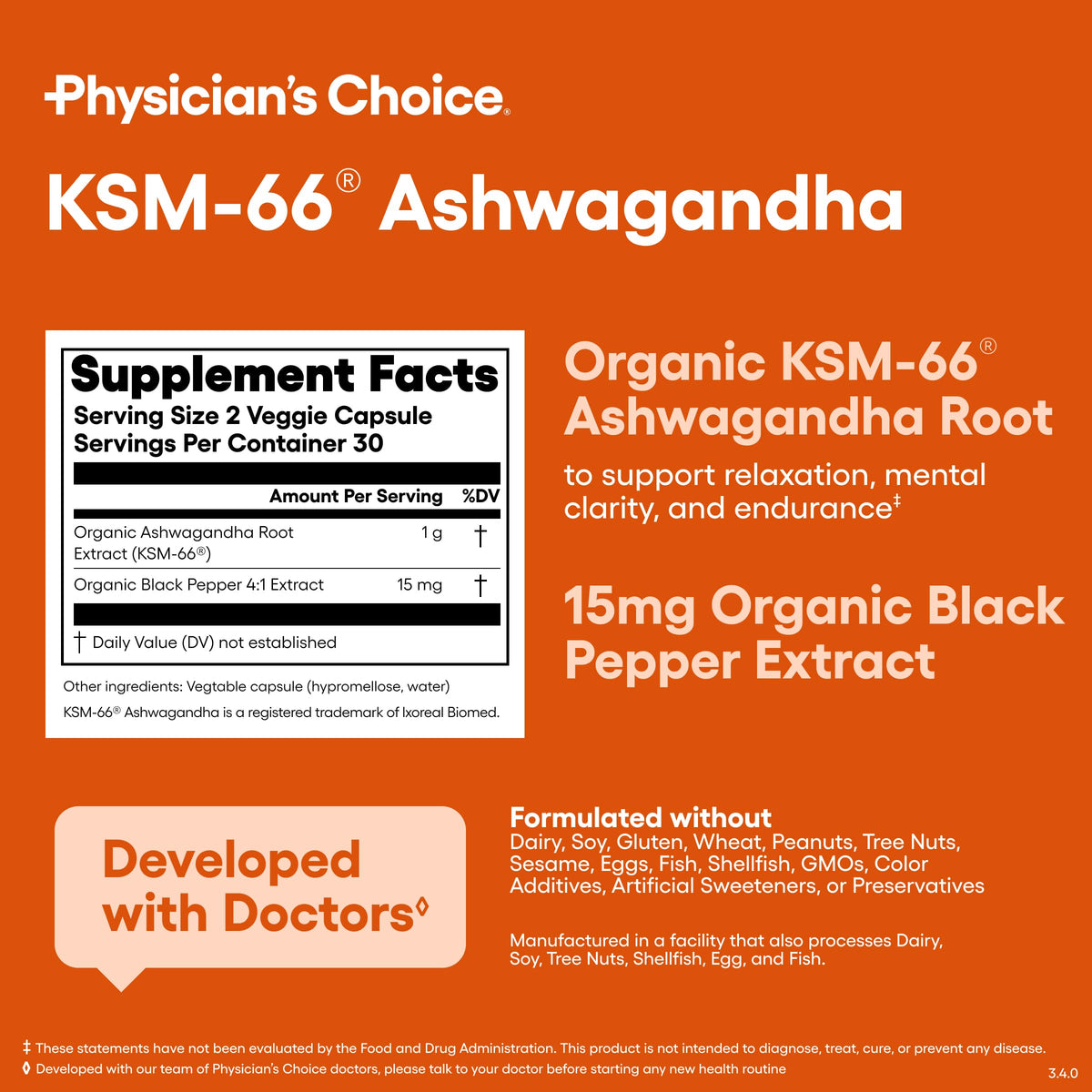Organic KSM-66 Ashwagandha Root Extract 1,000mg 60ct K3884