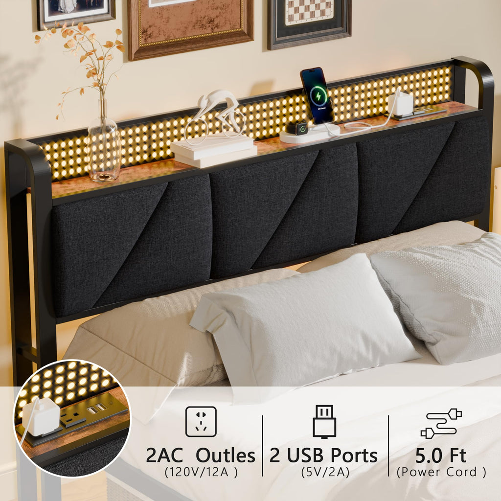 Full Size Bed Frame with Storage Shelf and Upholstered Headboard G987738