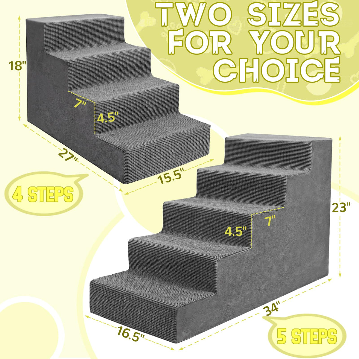 23”H Grey 5 Steps Non-Slip Foam Pet Stairs S546628