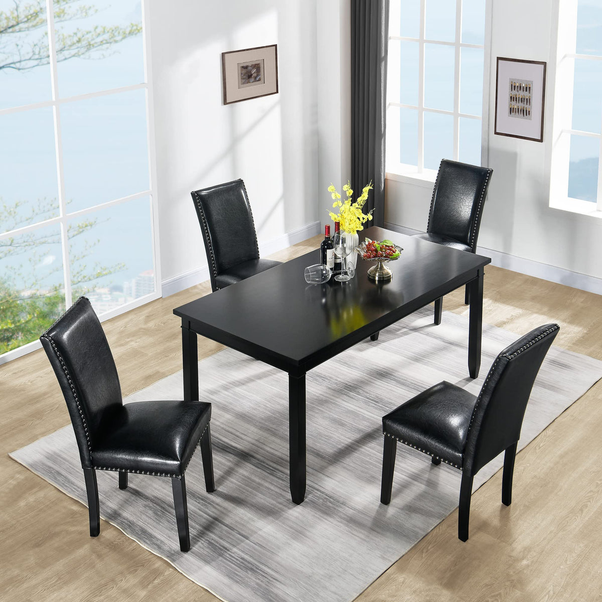 Set of 4 PU Leather Upholstered Dining Chairs with Solid Wood Legs X18171