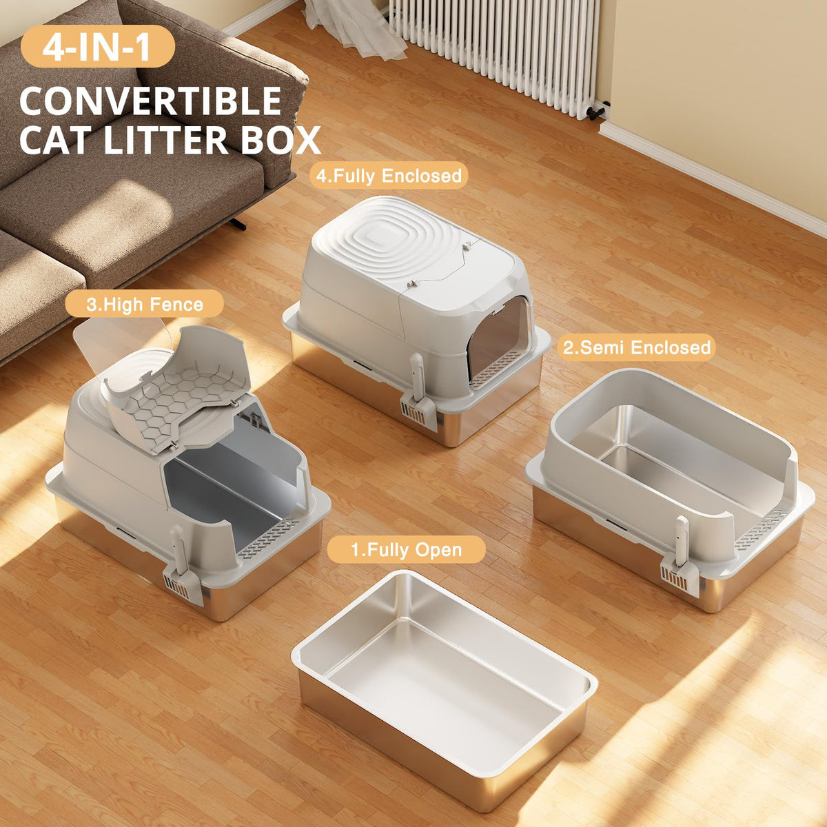 XXXL Stainless Steel Cat Litter Box with Lid S7233