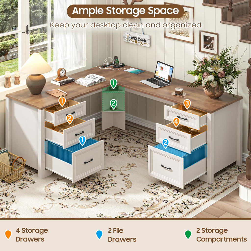 Brown L Shaped Executive Desk with 6 Drawers G65907