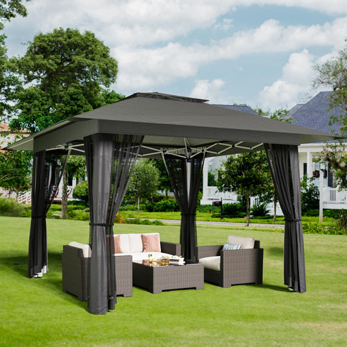 13x13 Pop Up Gazebo Tent with Mosquito Netting Grey T11332
