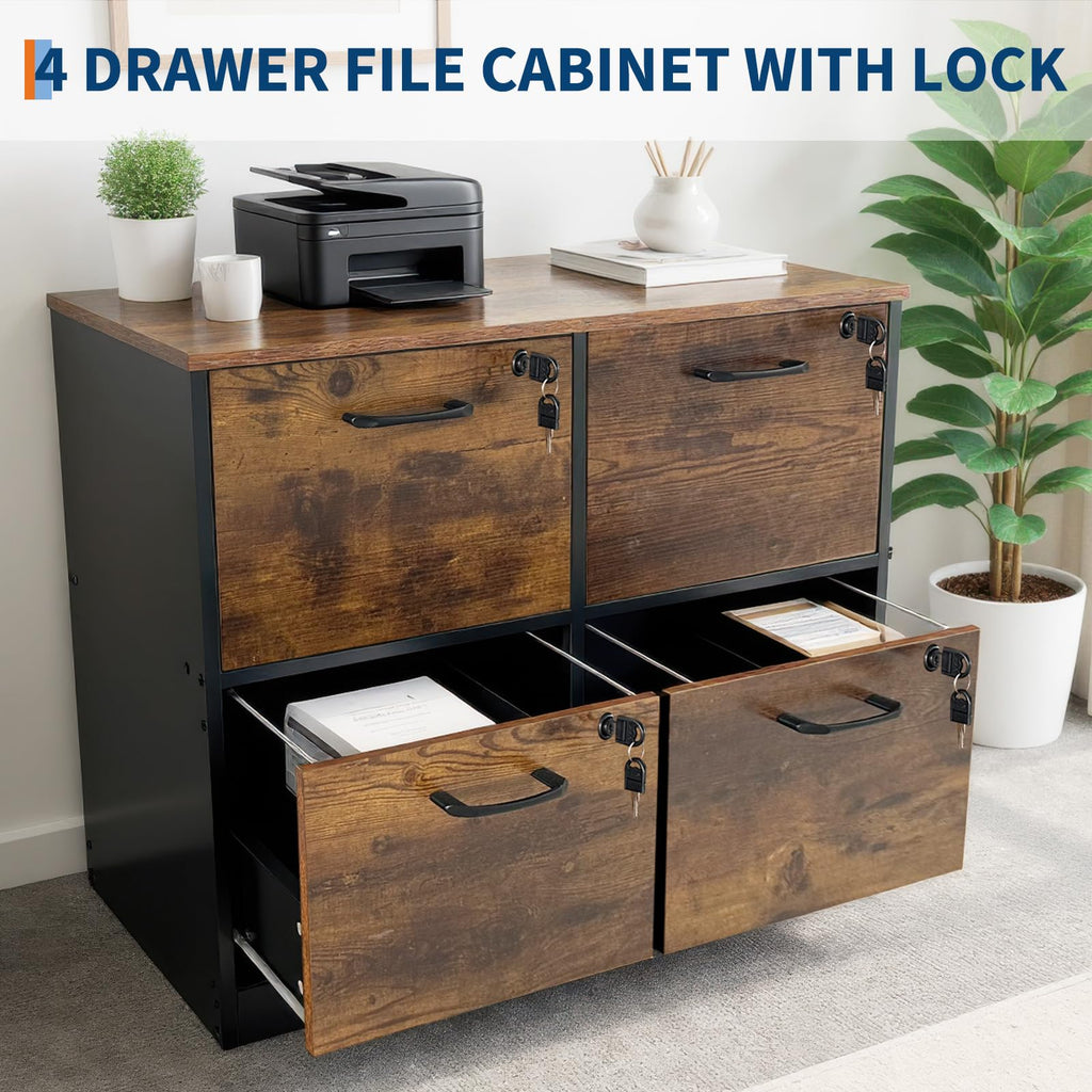 4 Drawer Wooden Lockable File Cabinet H790216