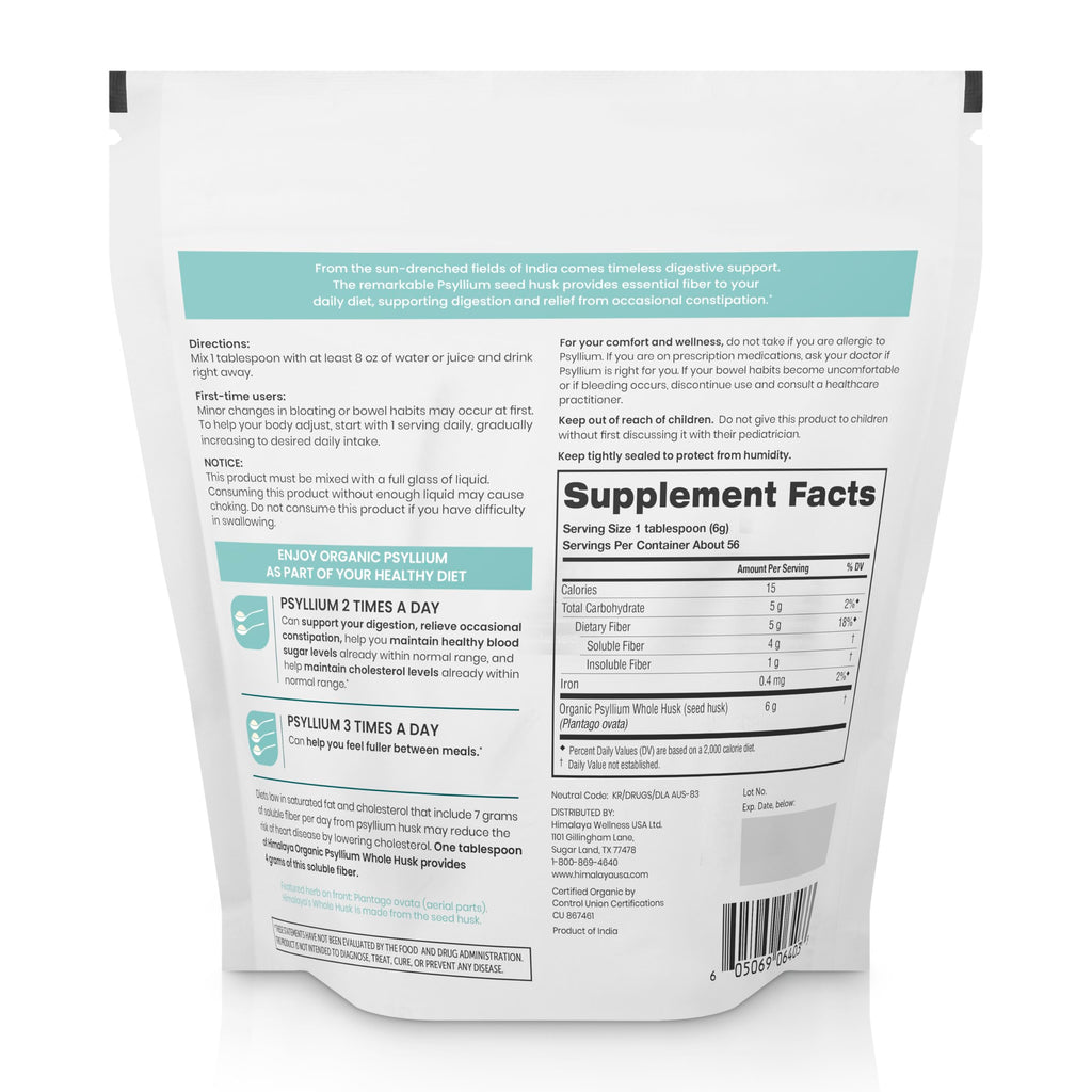 Organic Psyllium Whole Husk Fiber Supplement, Unflavored, 12 oz Z19777