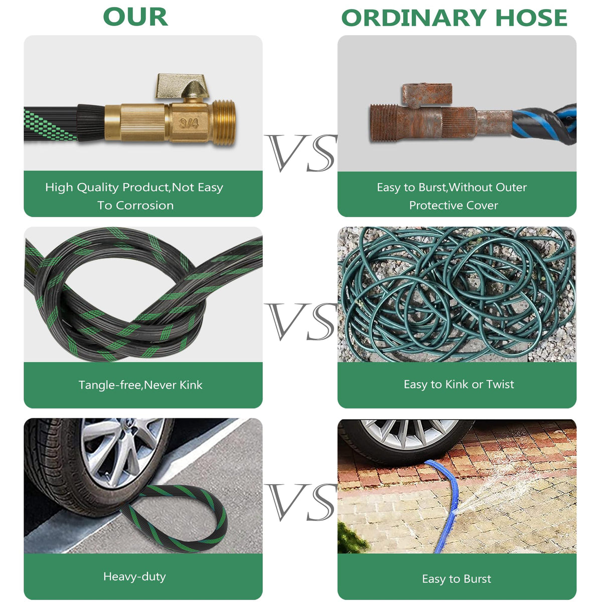 100FT Lightweight Garden Hose with 10-Pattern Nozzle E6980