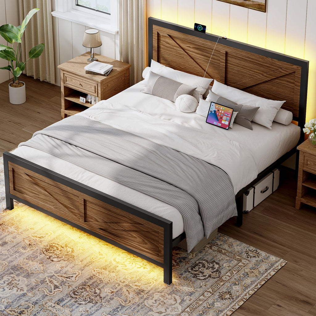 Queen Size Metal Platform Bed Frame with Storage O7908