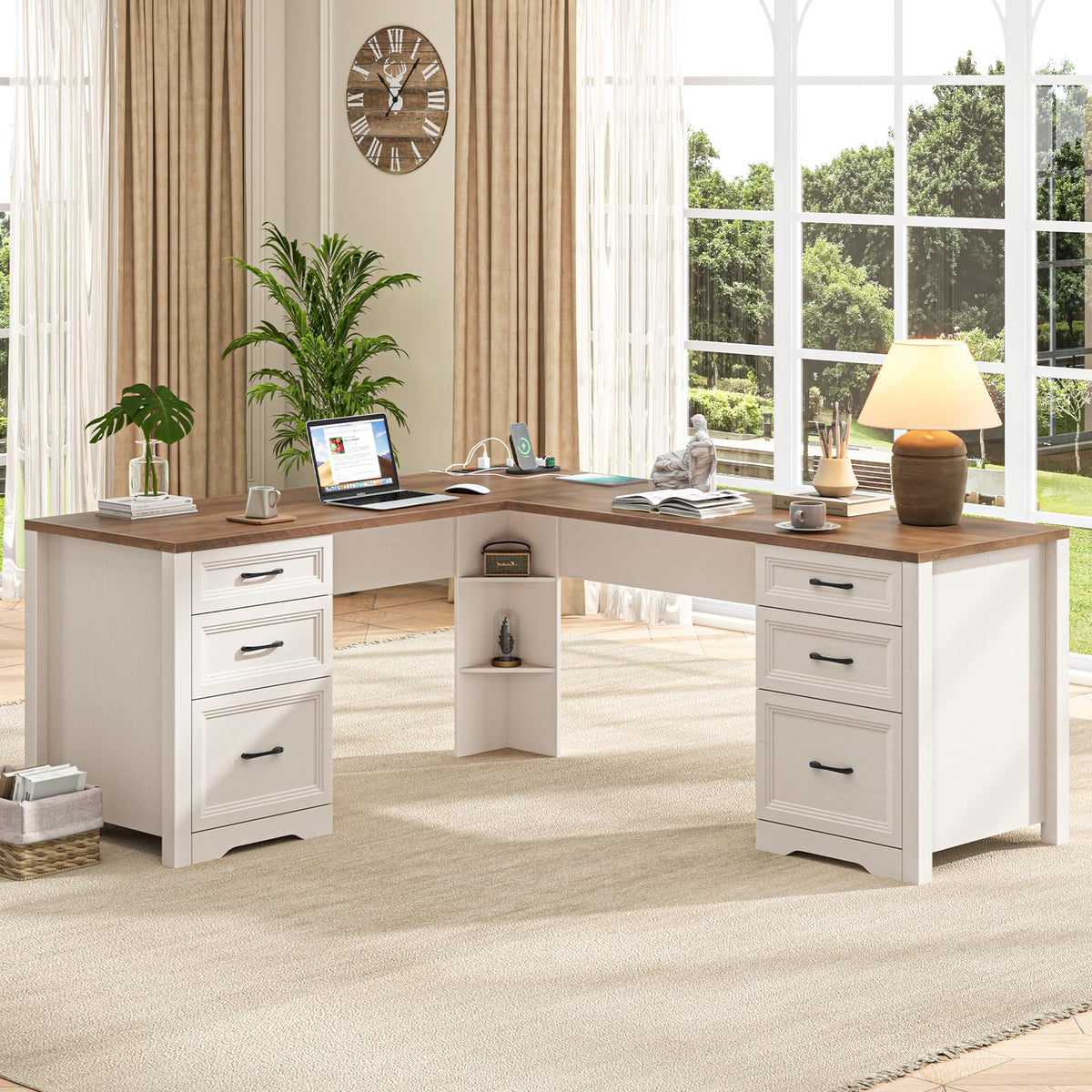 Brown L Shaped Executive Desk with 6 Drawers G65907