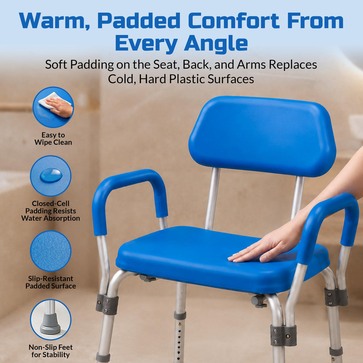 Padded Shower & Bath Chair with Armrests and Back C435698