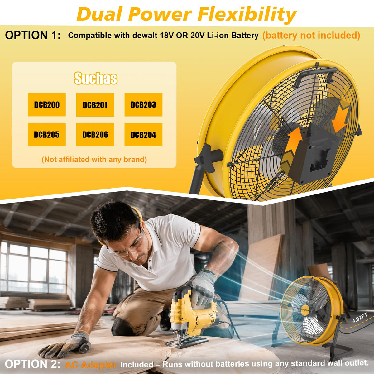 16" Battery Powered Cordless Floor Fan X2323