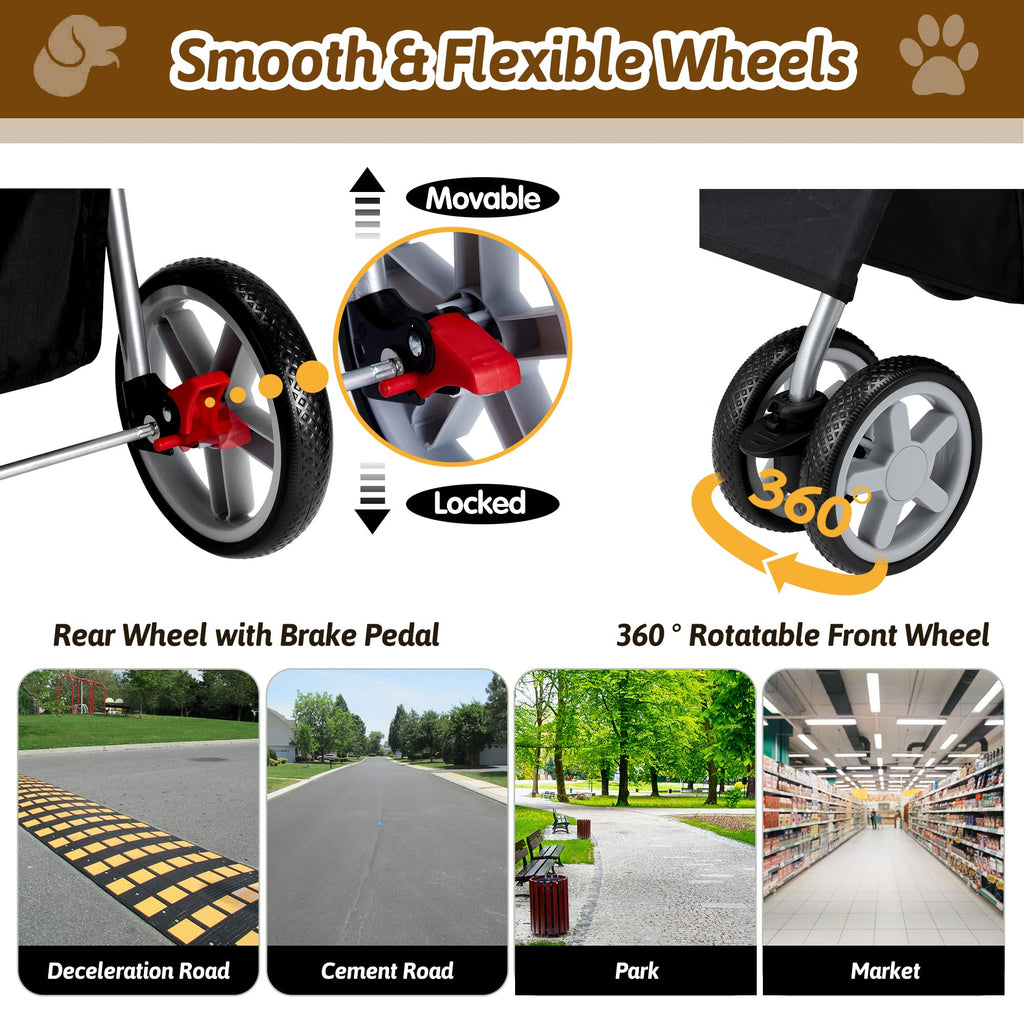 Foldable Pet Stroller 4 Wheels Black C453