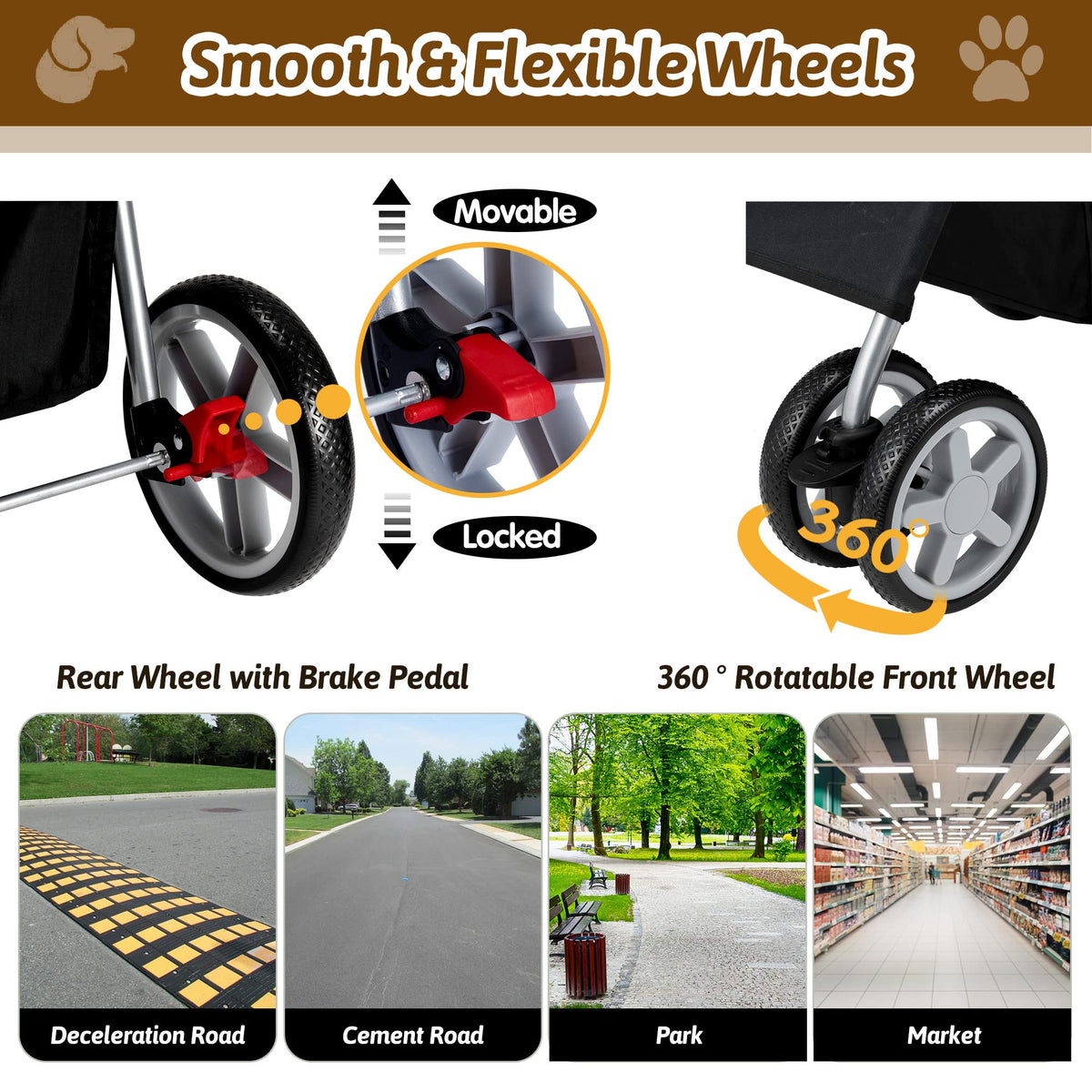 Foldable Pet Stroller 4 Wheels Black C453