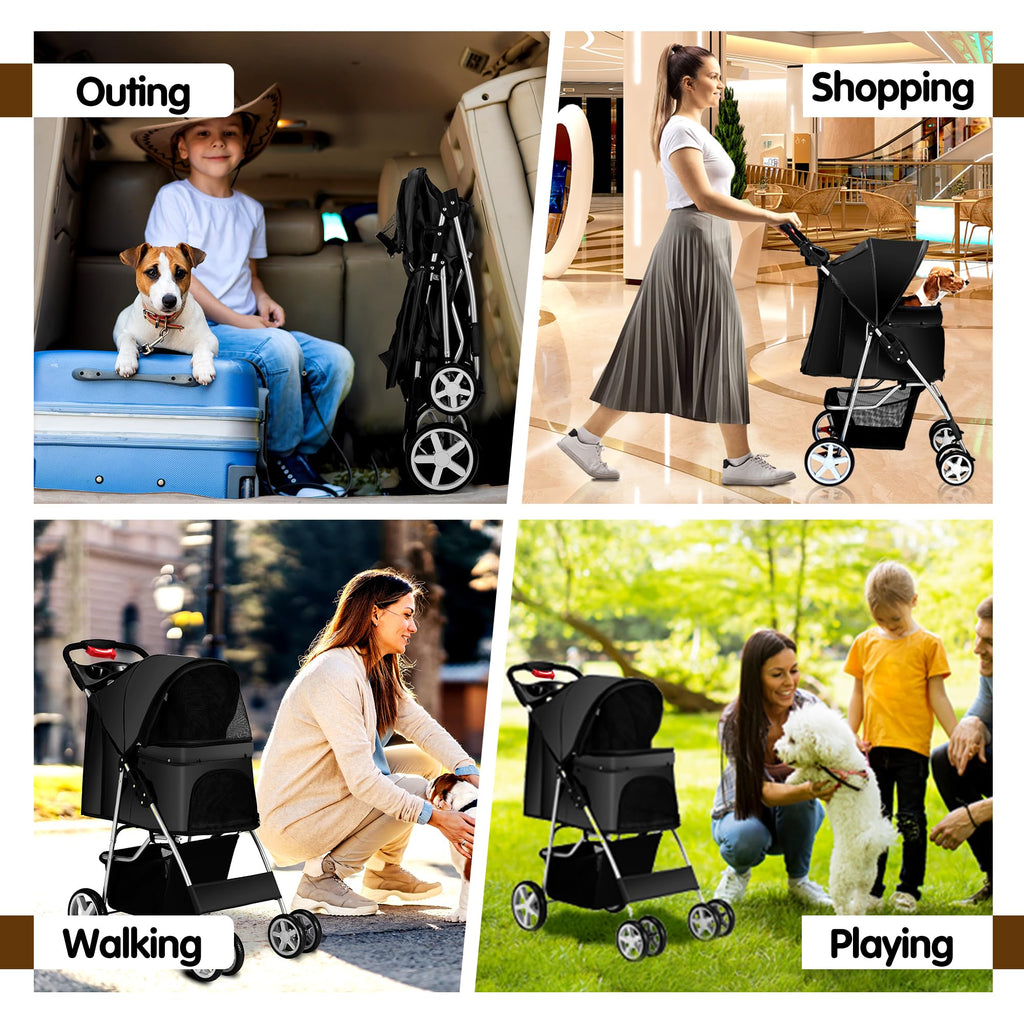 Foldable Pet Stroller 4 Wheels Black C453