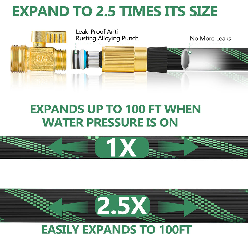 100FT Lightweight Garden Hose with 10-Pattern Nozzle E6980