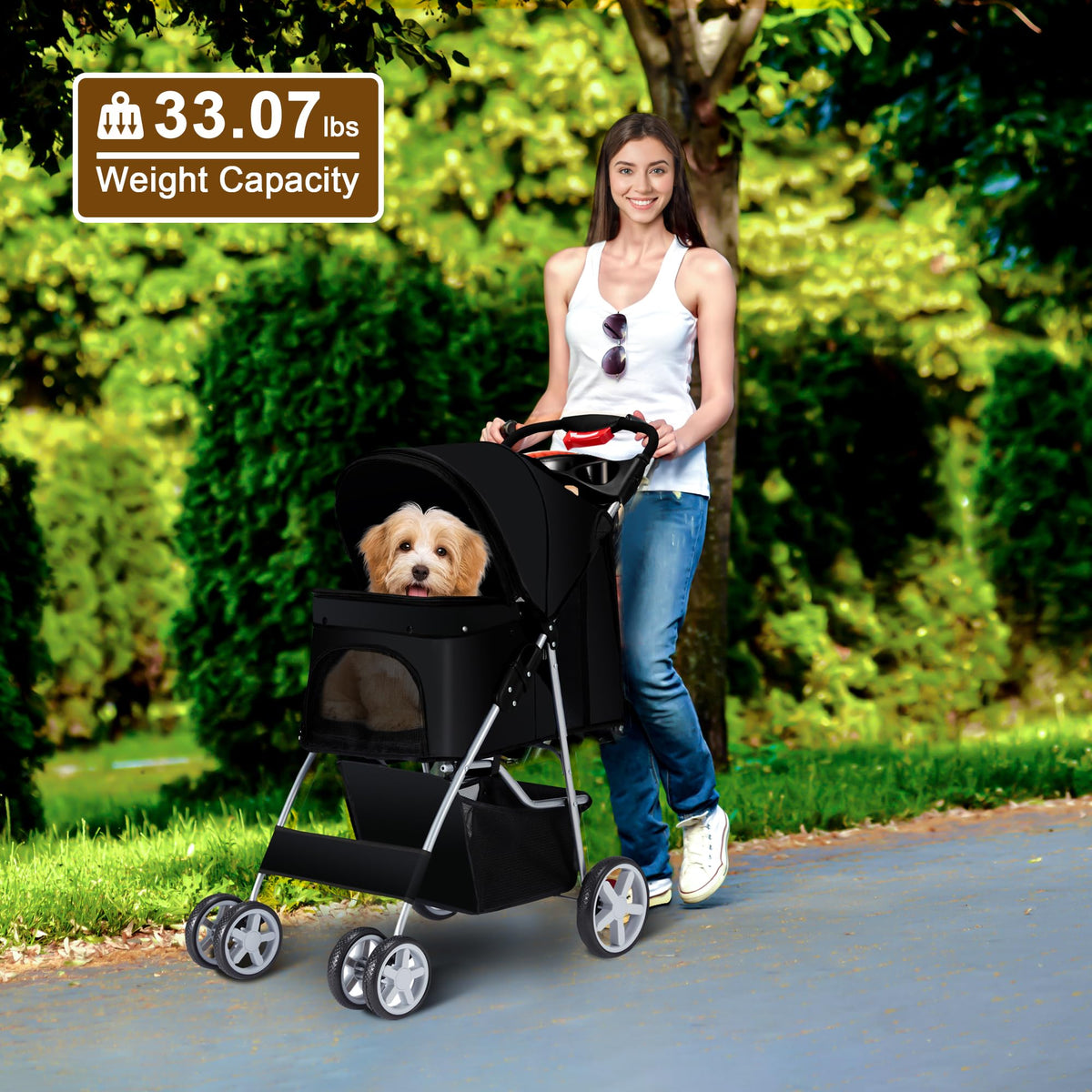 Foldable Pet Stroller 4 Wheels Black C453