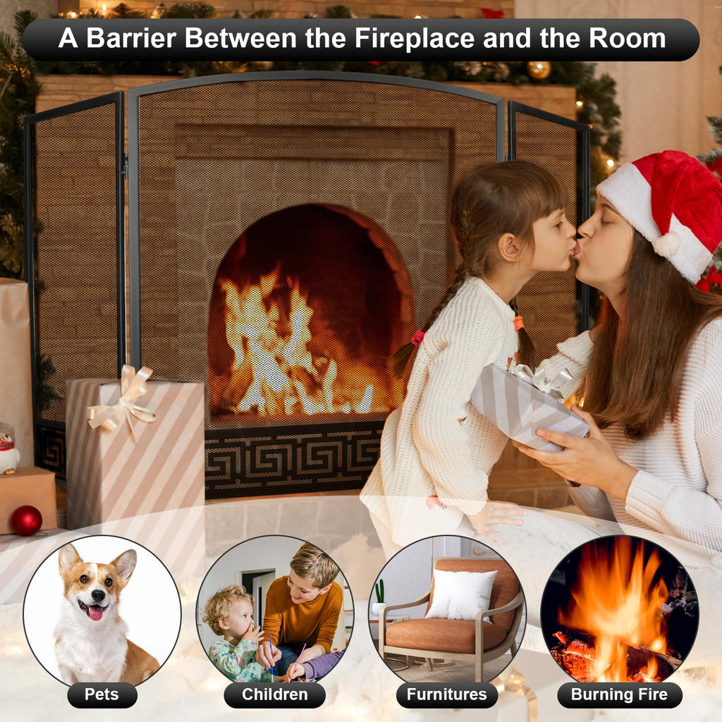 Arched 3 Panel Folding Fireplace Screen X5530
