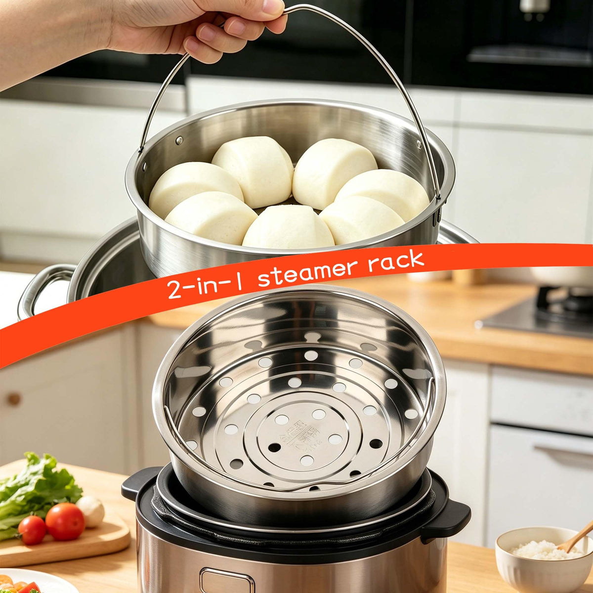 304 Stainless Steel Steamer Basket with Handle D306