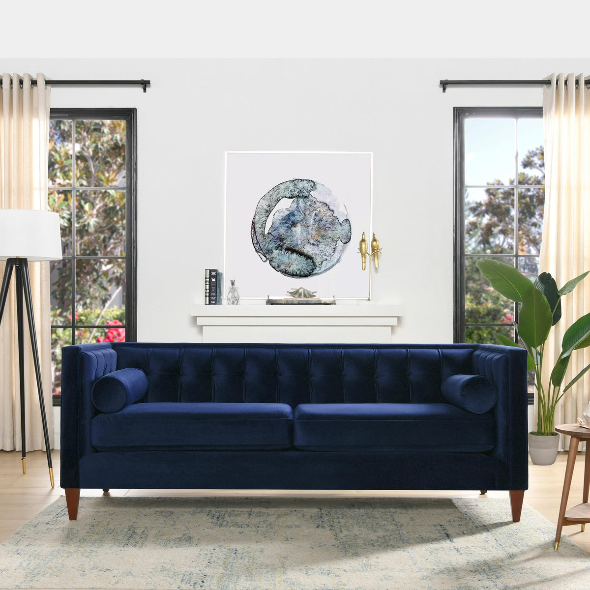 Navy Blue Velvet Tufted Sofa P138
