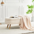 Beige Boucle Upholstered Oval Storage Bench I759118