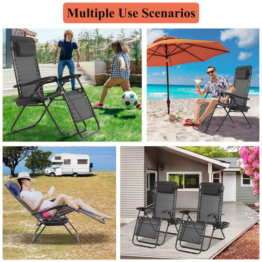 Zero Gravity Chair with Pillow and Cup Holder Trays, Black Z9667