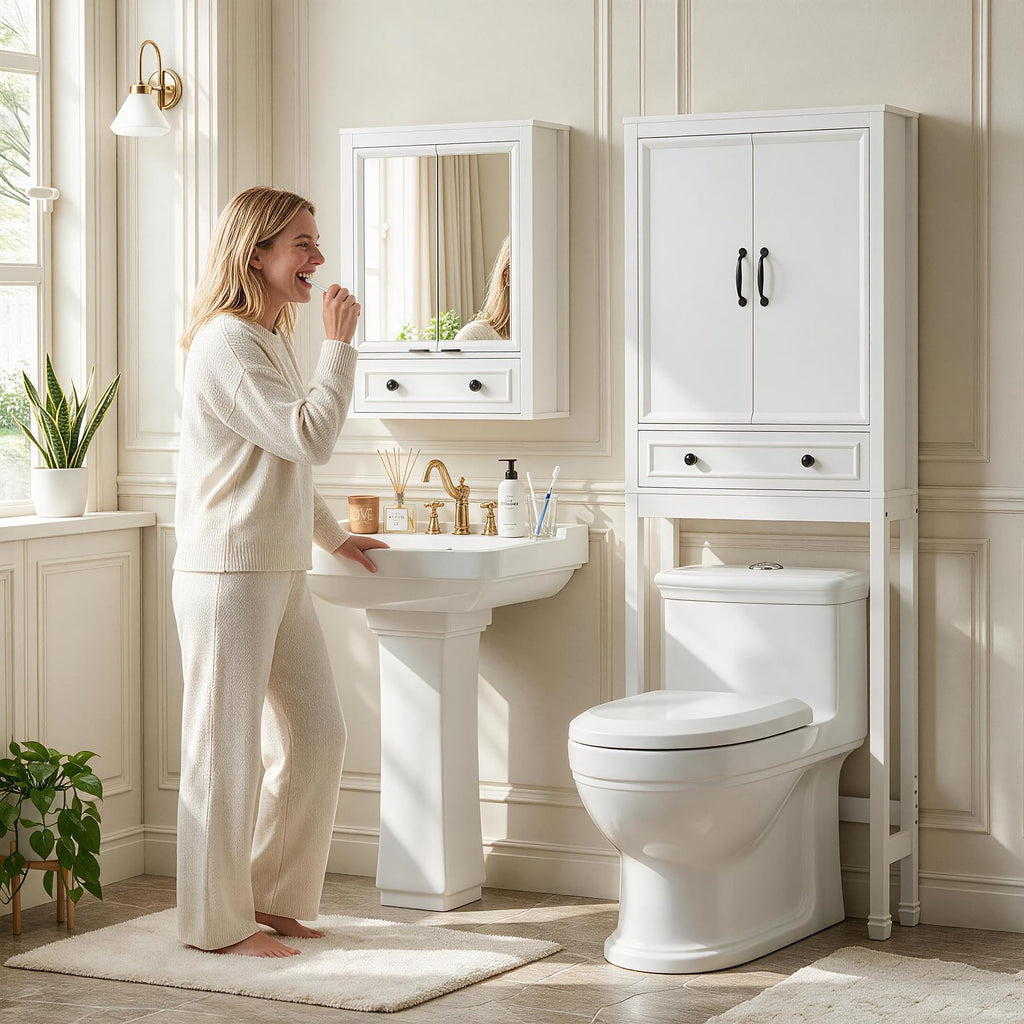 White Over the Toilet Storage Cabinet with Doors S655882