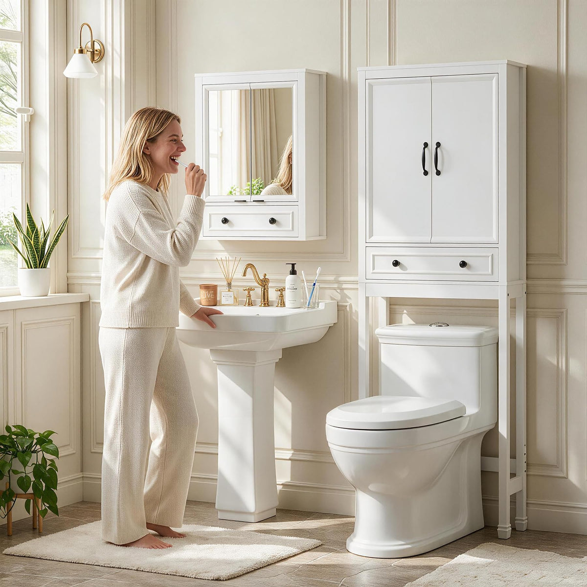 White Over the Toilet Storage Cabinet with Doors S655882
