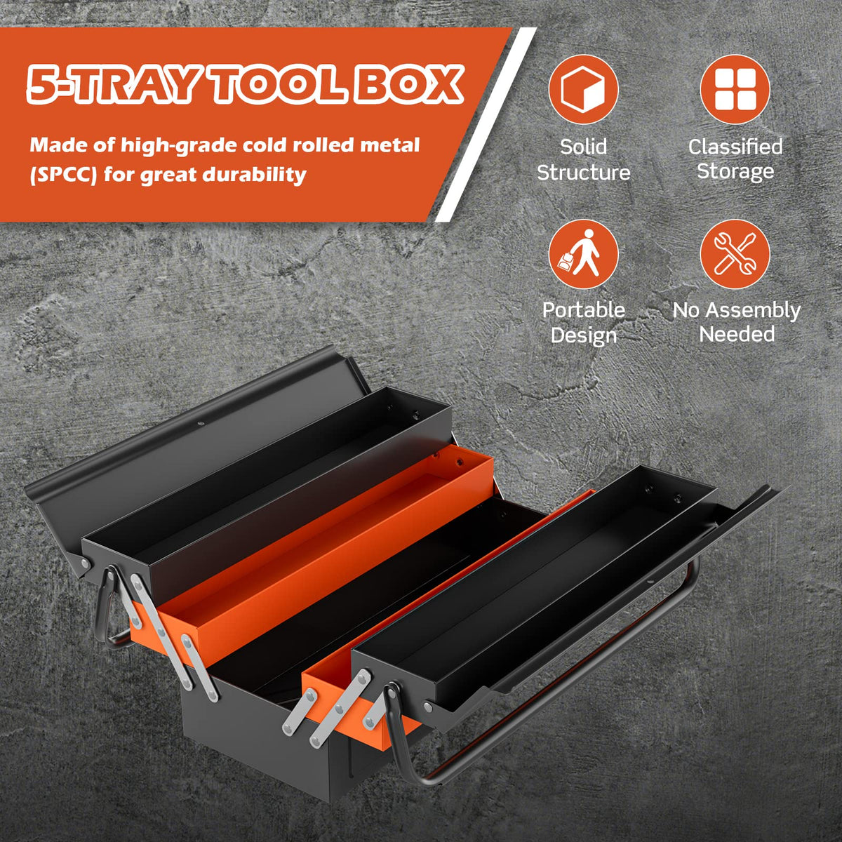 22-Inch 3-Layer 5-Tray Metal Tool Box F877