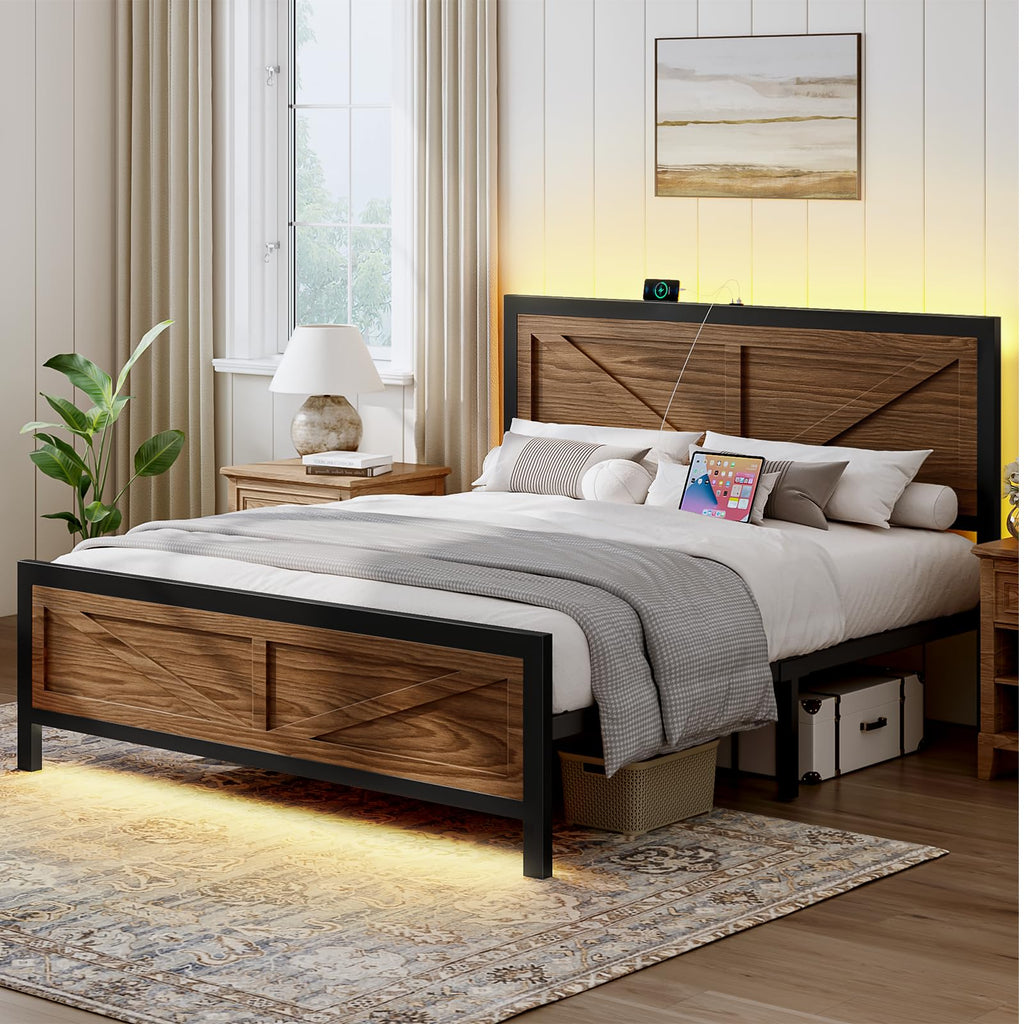 Queen Size Metal Platform Bed Frame with Storage O7908