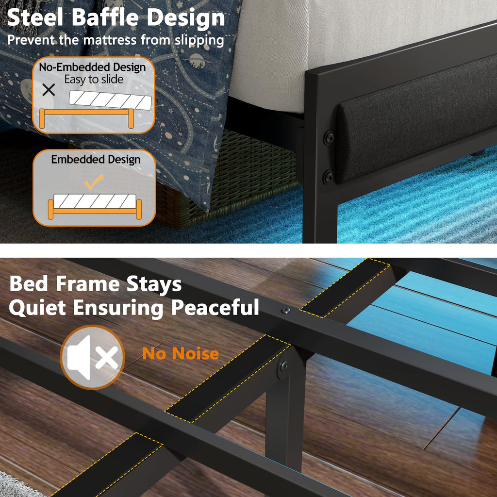 Full Size Bed Frame with Storage Shelf and Upholstered Headboard G987738