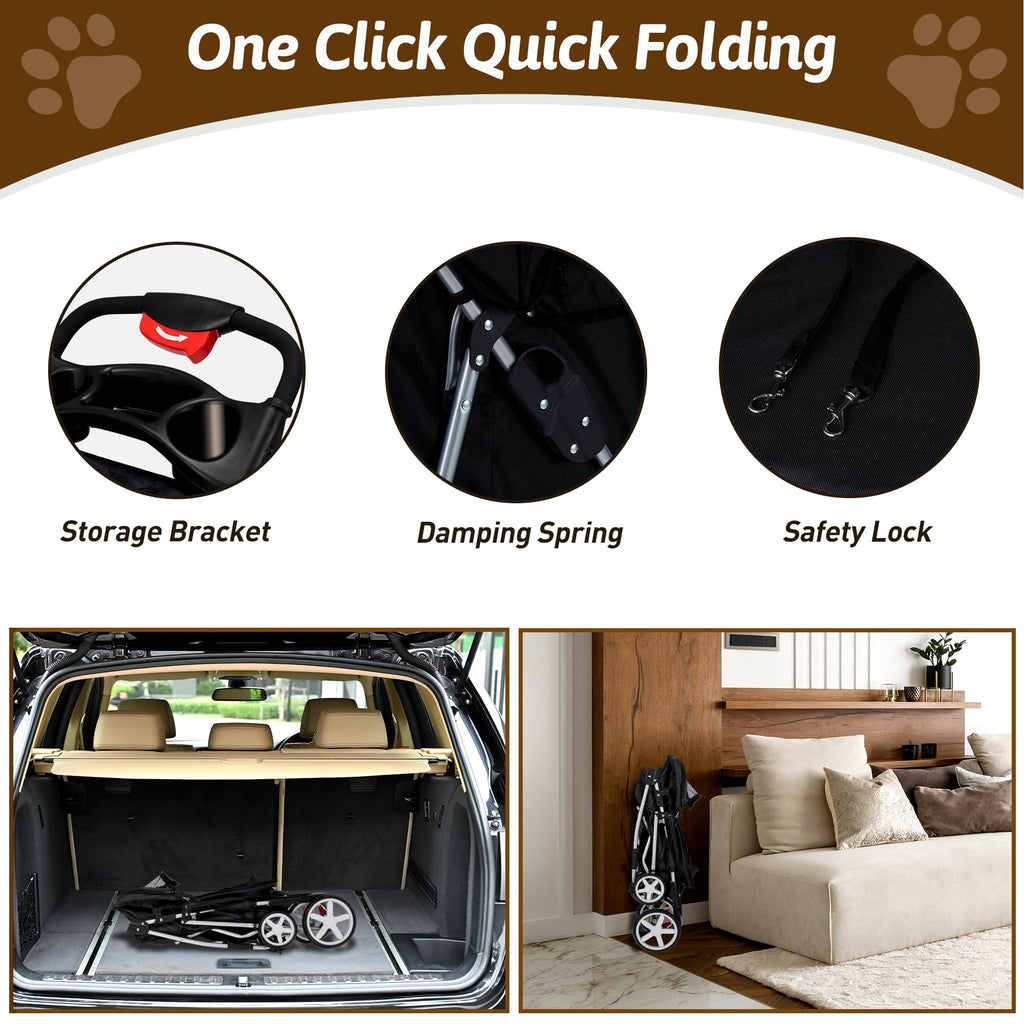 Foldable Pet Stroller 4 Wheels Black C453