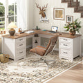 Brown L Shaped Executive Desk with 6 Drawers G65907